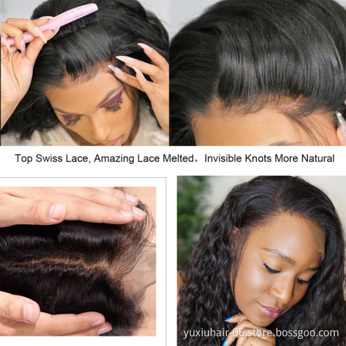 Wholesale Free Shipping Cuticle Aligned Unprocessed Brazilian Water Wave Virgin Human Hair Full Lace frontal Wig For Black Women